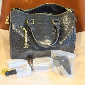Black Crocodile Embossed Handbag